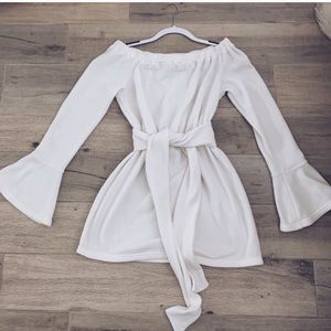 Sabo Skirt White Off Shoulder Knit Mini Dress